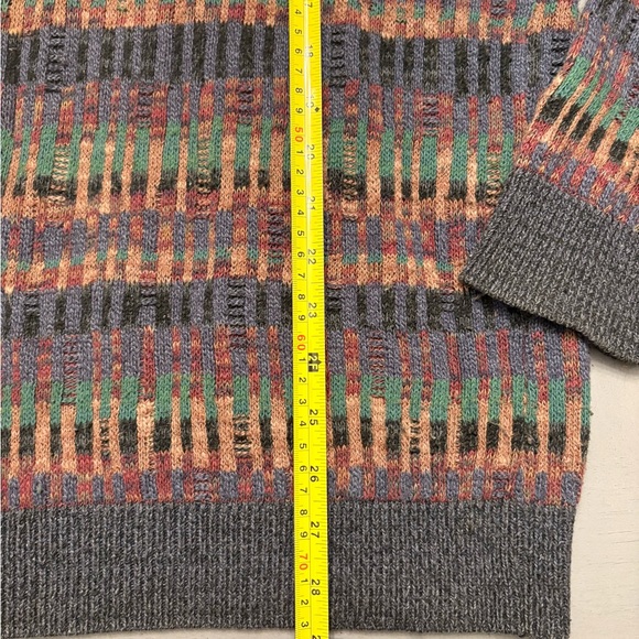 Vintage TSR Grandpa Sweater Eclectic Brown Green Collared Geometric Knit USA 80s - Picture 10 of 12